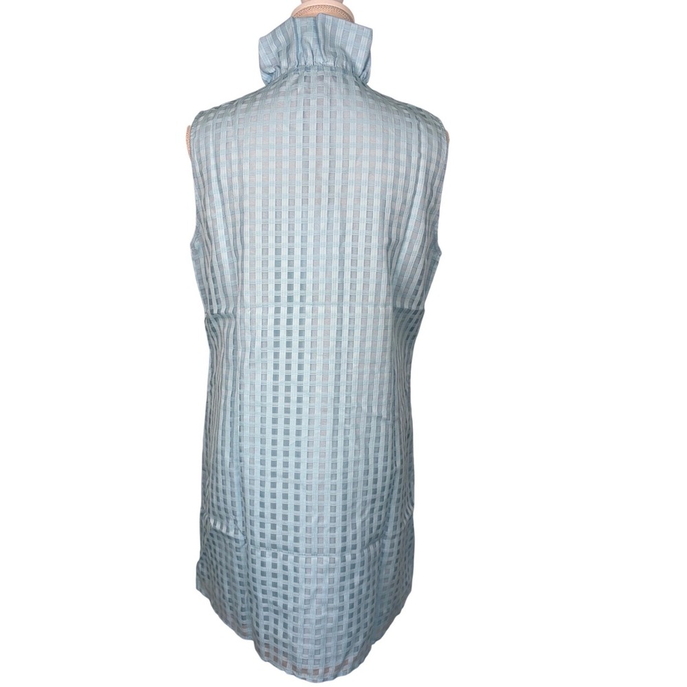 S'EDGE Blue Cotton Silk Ruffle Neck Sleeveless Shift Dress M - Picture 4 of 10